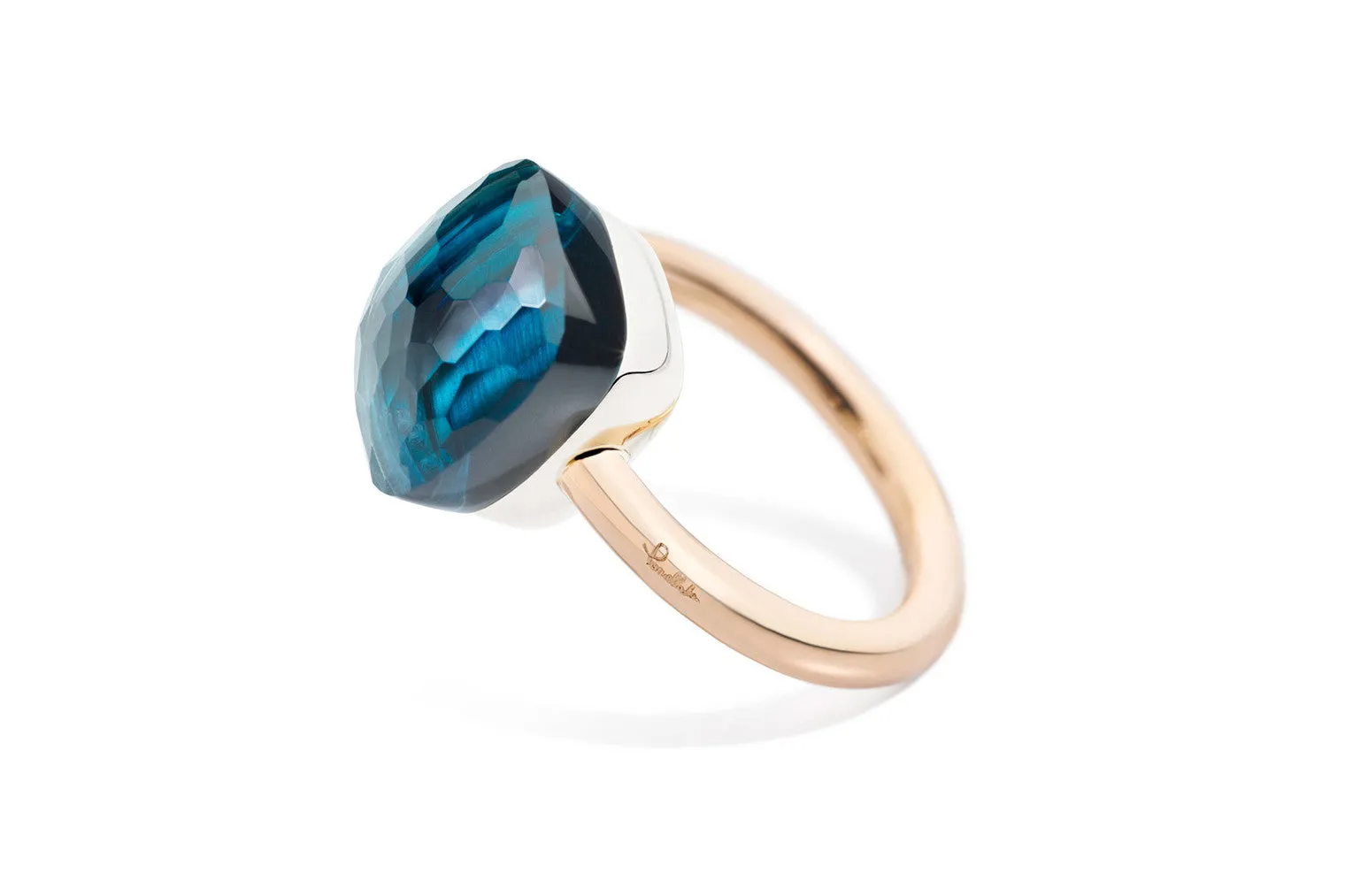 Pomellato - Nudo Maxi - Stackable Ring with London Blue Topaz, 18k Rose and White Gold