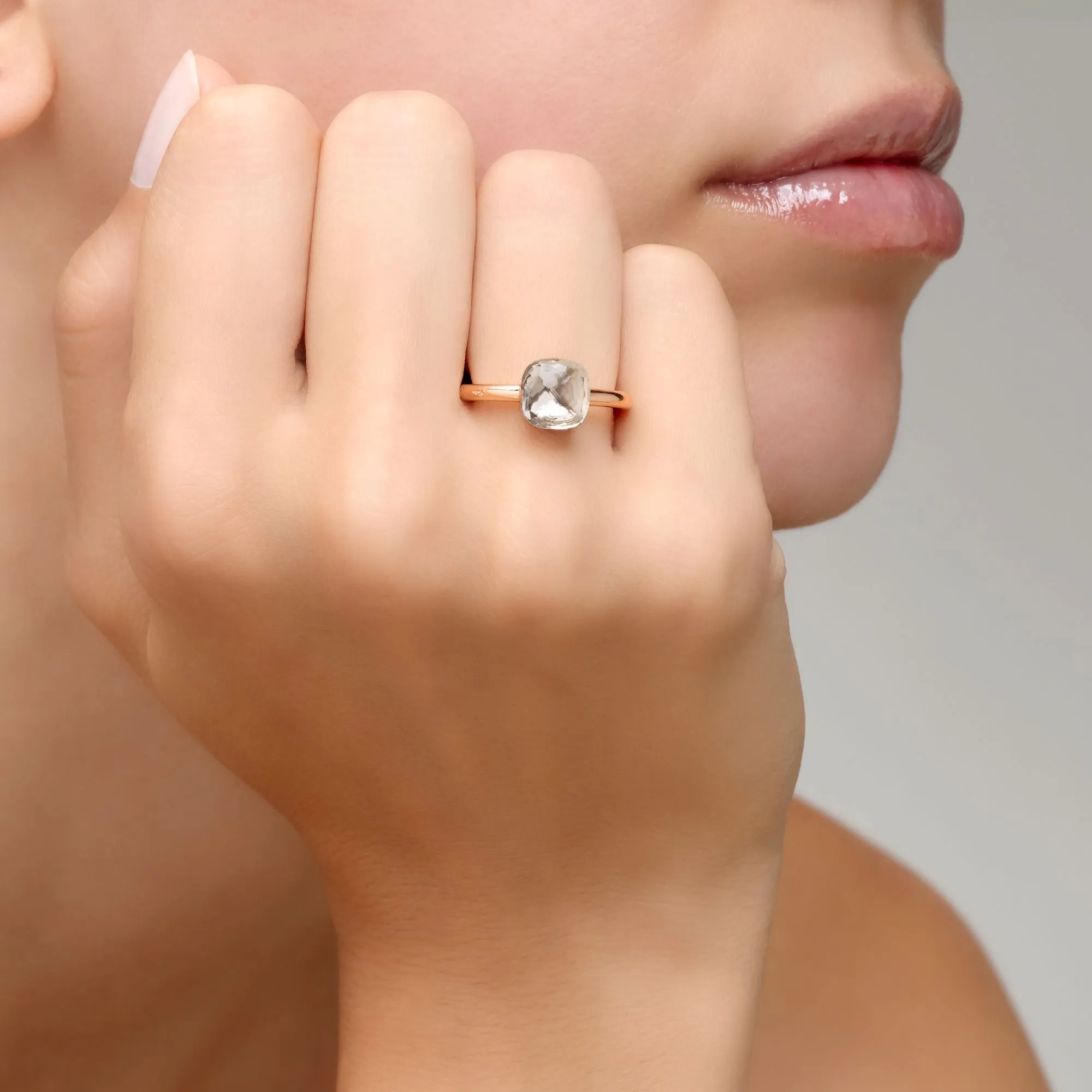 Pomellato - Nudo Petit - Ring with White Topaz, 18k Rose and White Gold