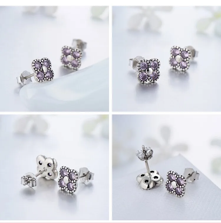 Purple Flower Cubic Zirconia 925 Sterling Silver Necklace, Earrings & Ring Fashion Jewelry Set