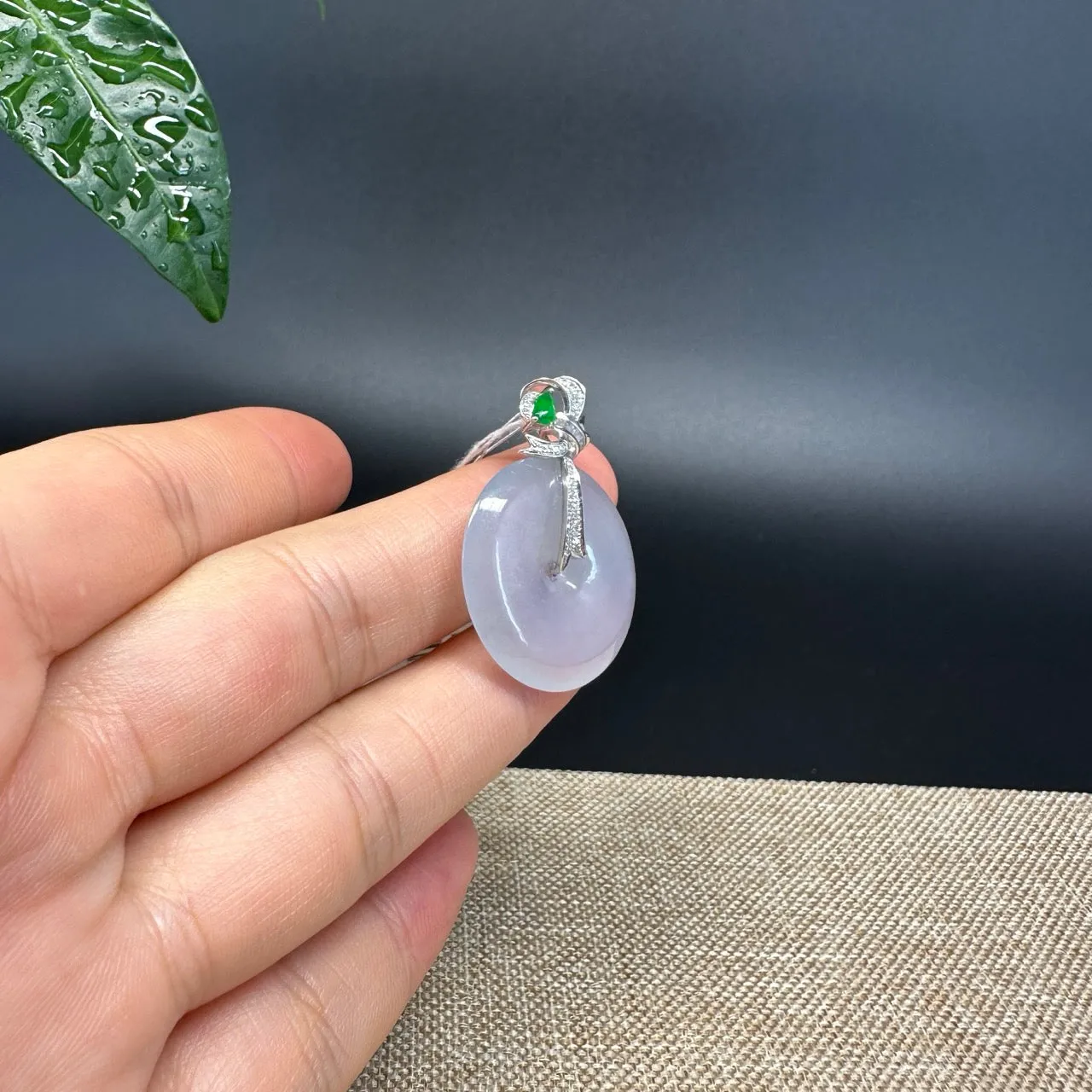 "Good Luck Button" Icy Jadeite Jade Lucky KouKou Pendant With 18K White Gold Bail