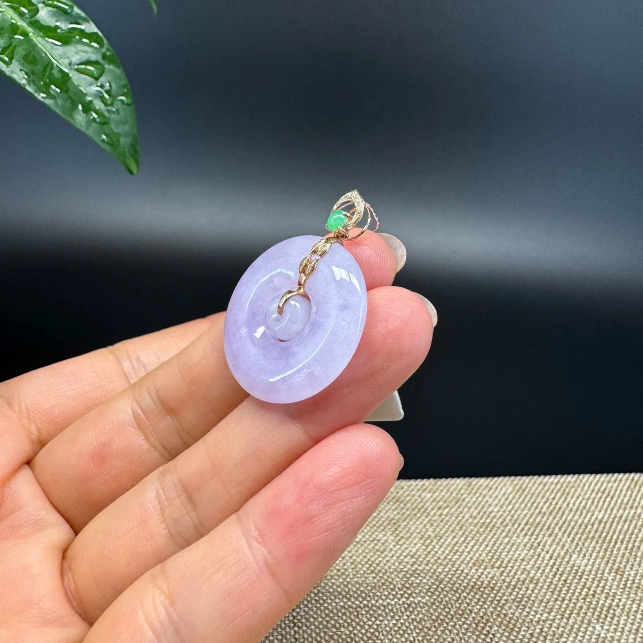 "Good Luck Button" Lavender Jadeite Jade Lucky KouKou Pendant With 18K Rose Gold  Bail