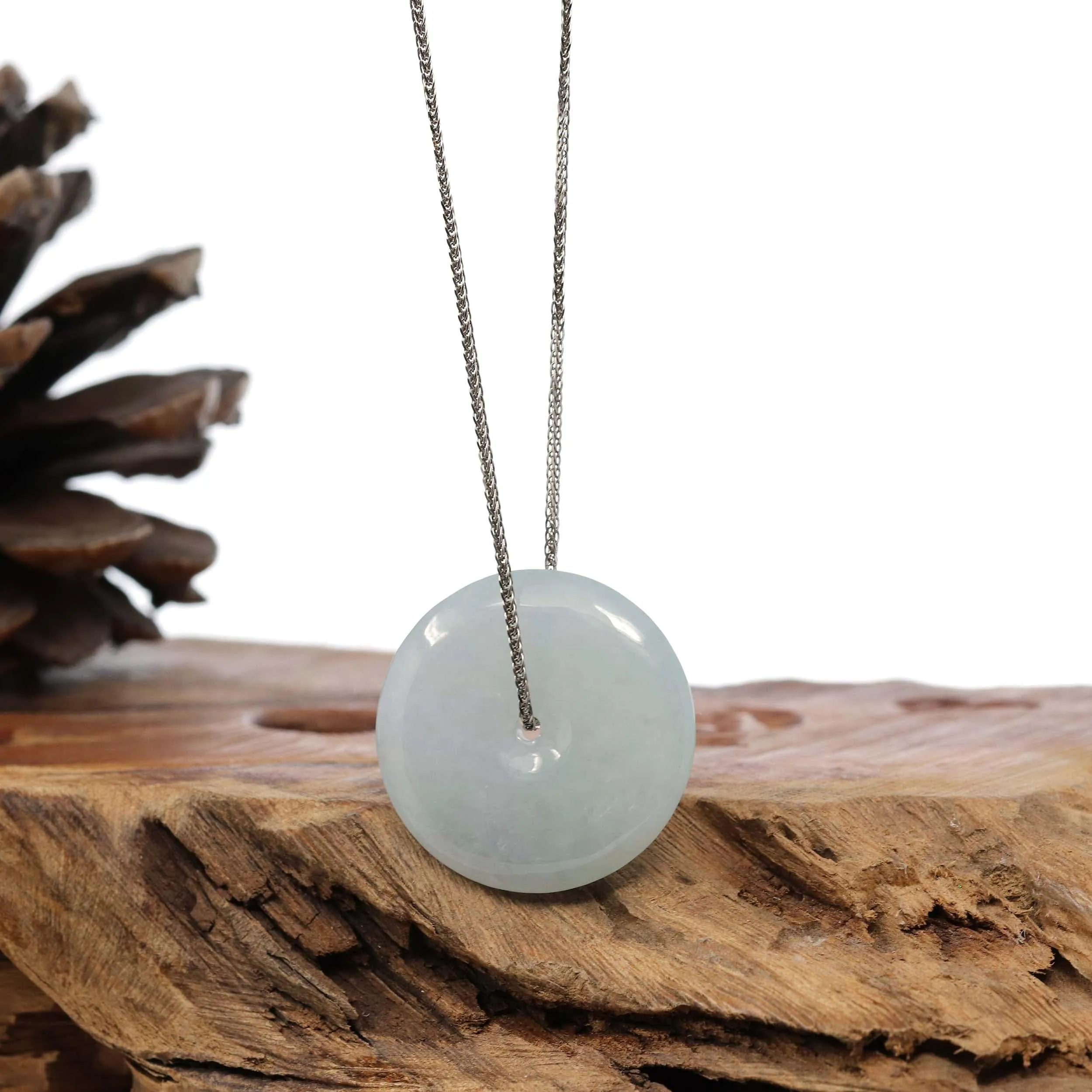 "Good Luck Button" Necklace Ice Lavender Green Jadeite Jade Pendant Necklace