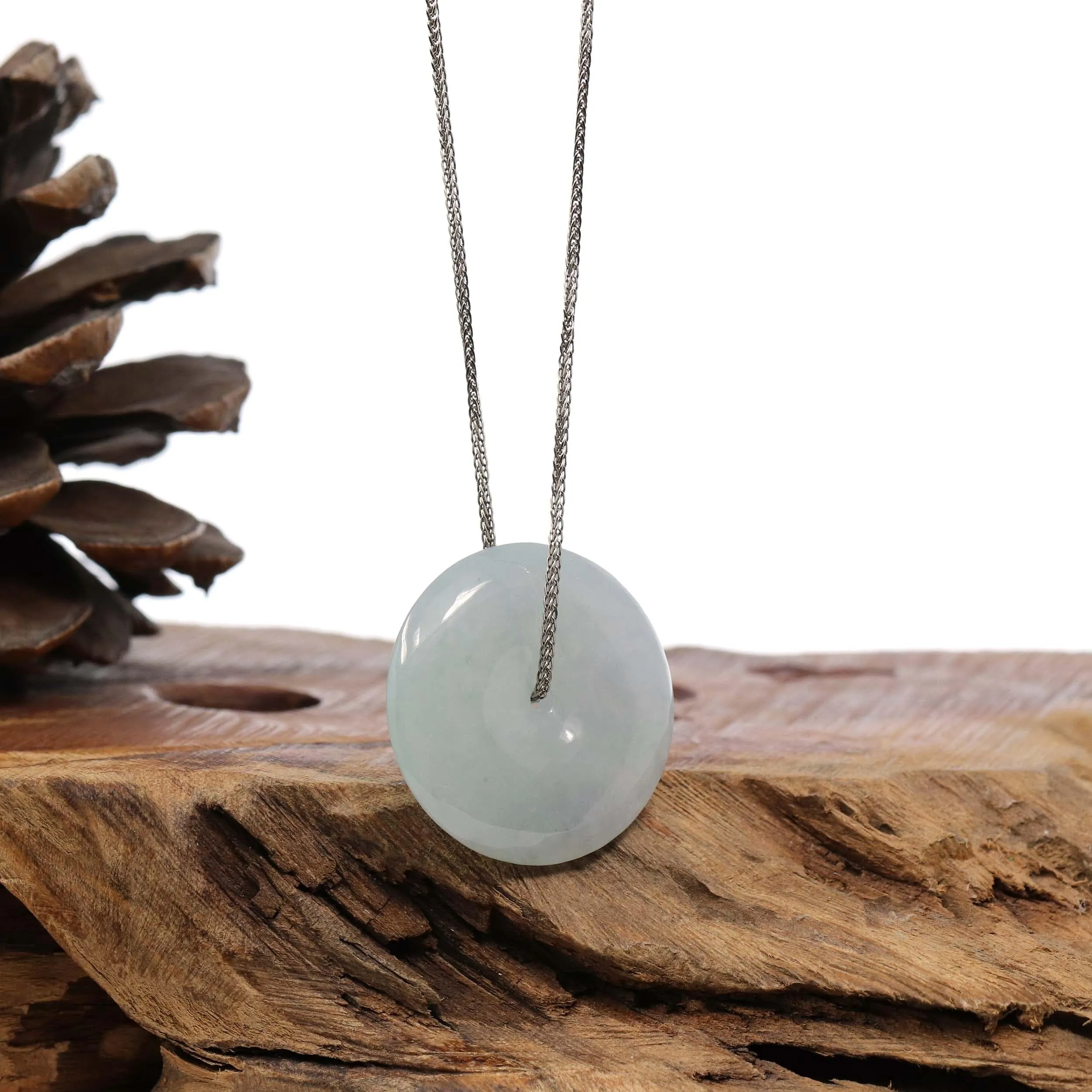 "Good Luck Button" Necklace Ice Lavender Green Jadeite Jade Pendant Necklace