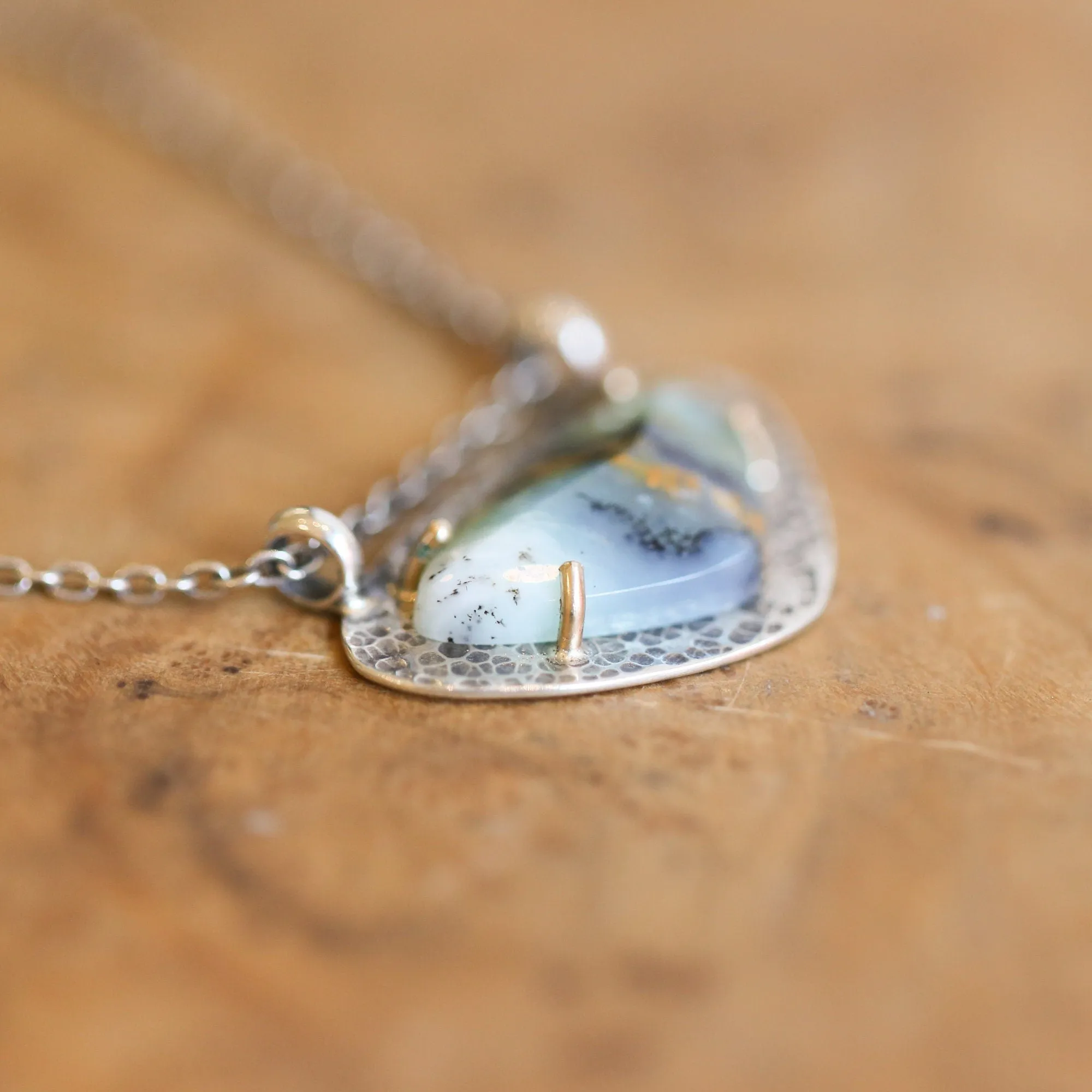 Ready to Ship - Peruvian Blue Opal Necklace - 14K Gold Prong Pendant - Sterling Silver - Blue Opal Pendant