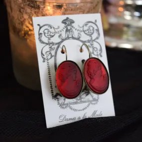 Red Glass Cameo Earrings - Extra Large