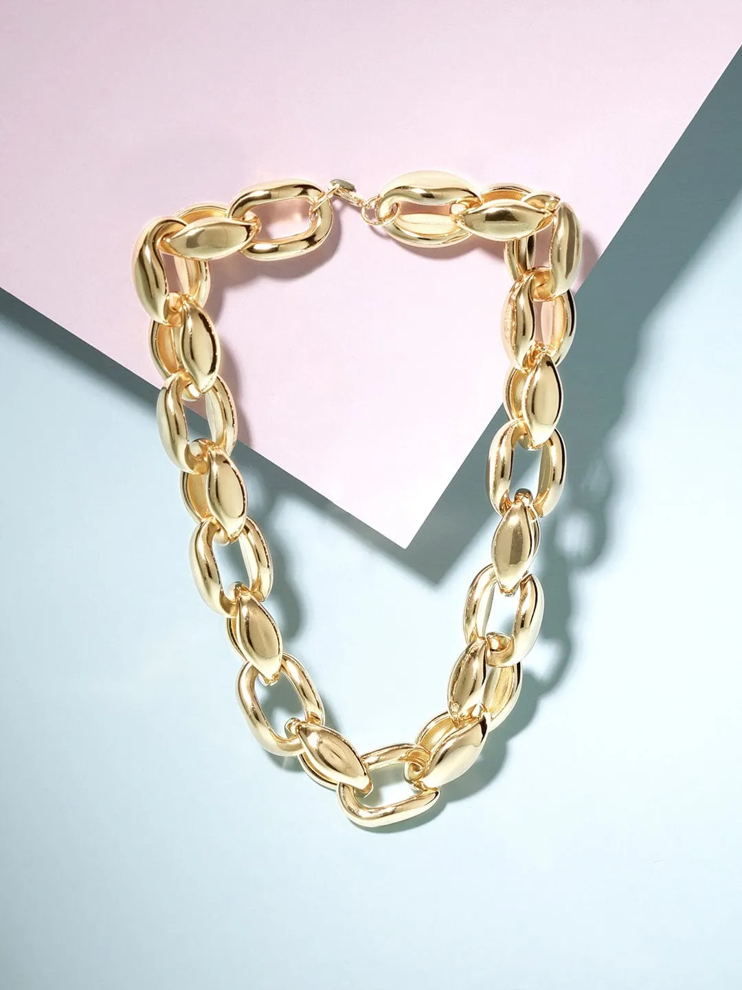 Rubans Voguish 18K Gold Plated Link Chain Choker Necklace