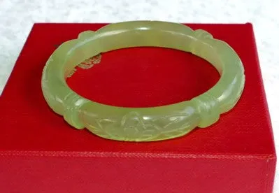 Sale-Flowers and Bamboo Knot Carved Classic Round Chinese Jade Bangle Bracelet 56mm (NJCARV-23-56)