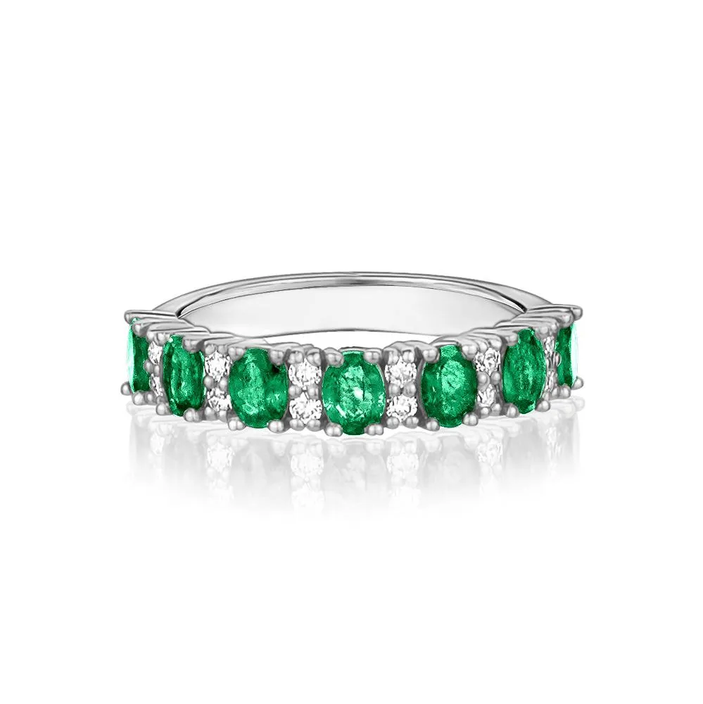 Seven Emerald and Diamond Ring