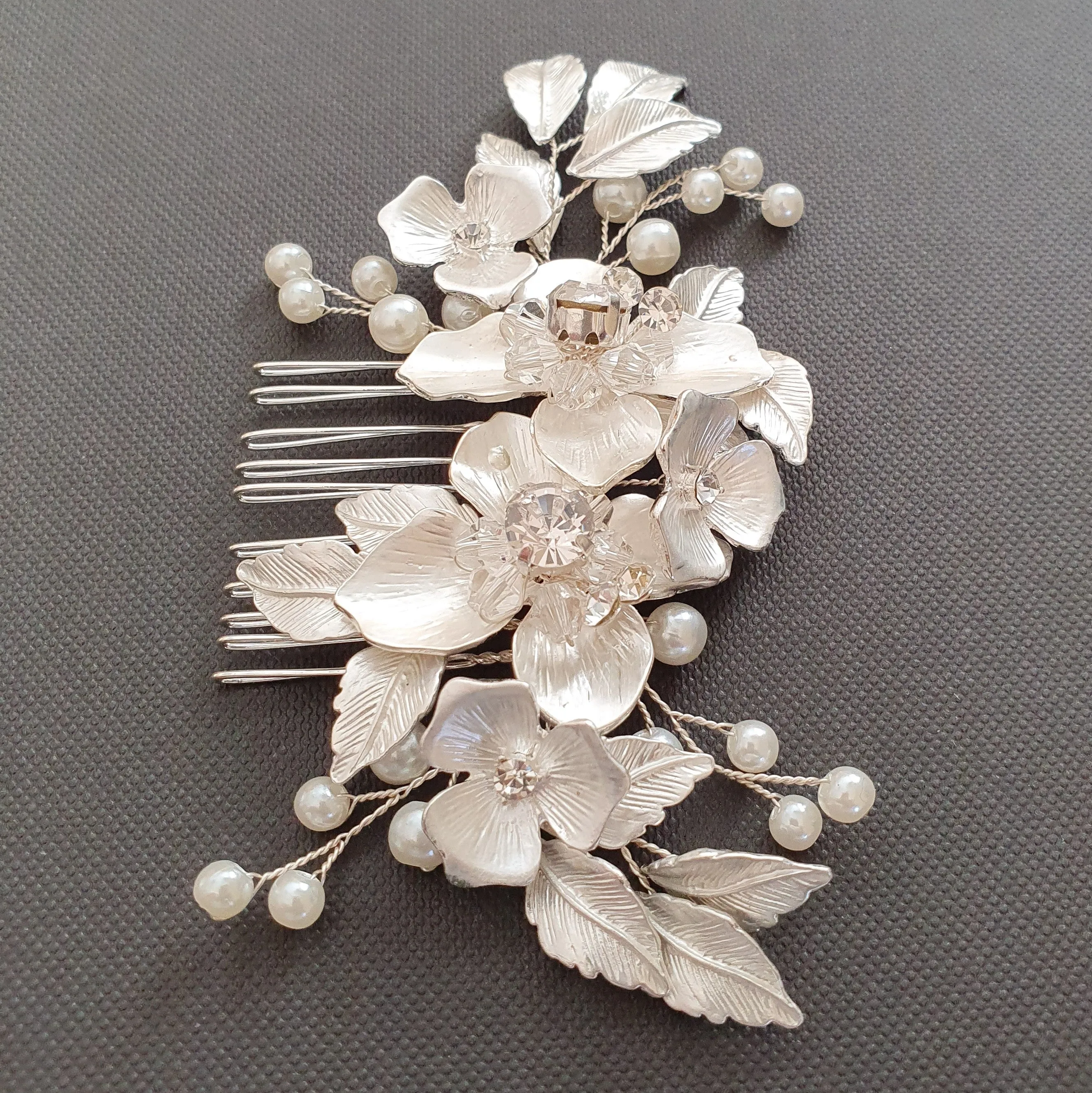 Silver Bridal Hair Comb- Azalea