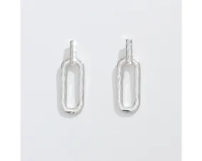 Silver Hammered Oval Drop Earrings