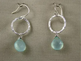 Silver Hoop with Aqua Chalcedony Drop Earrings