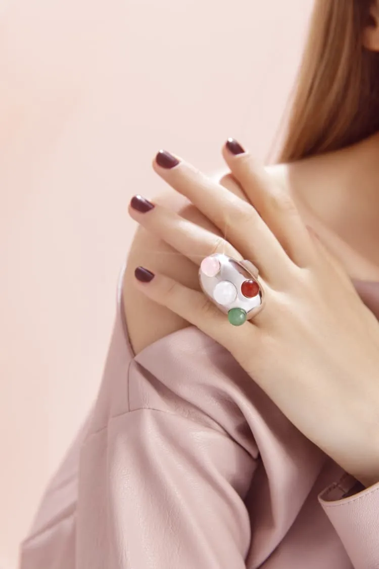 Silver statement ring with stones