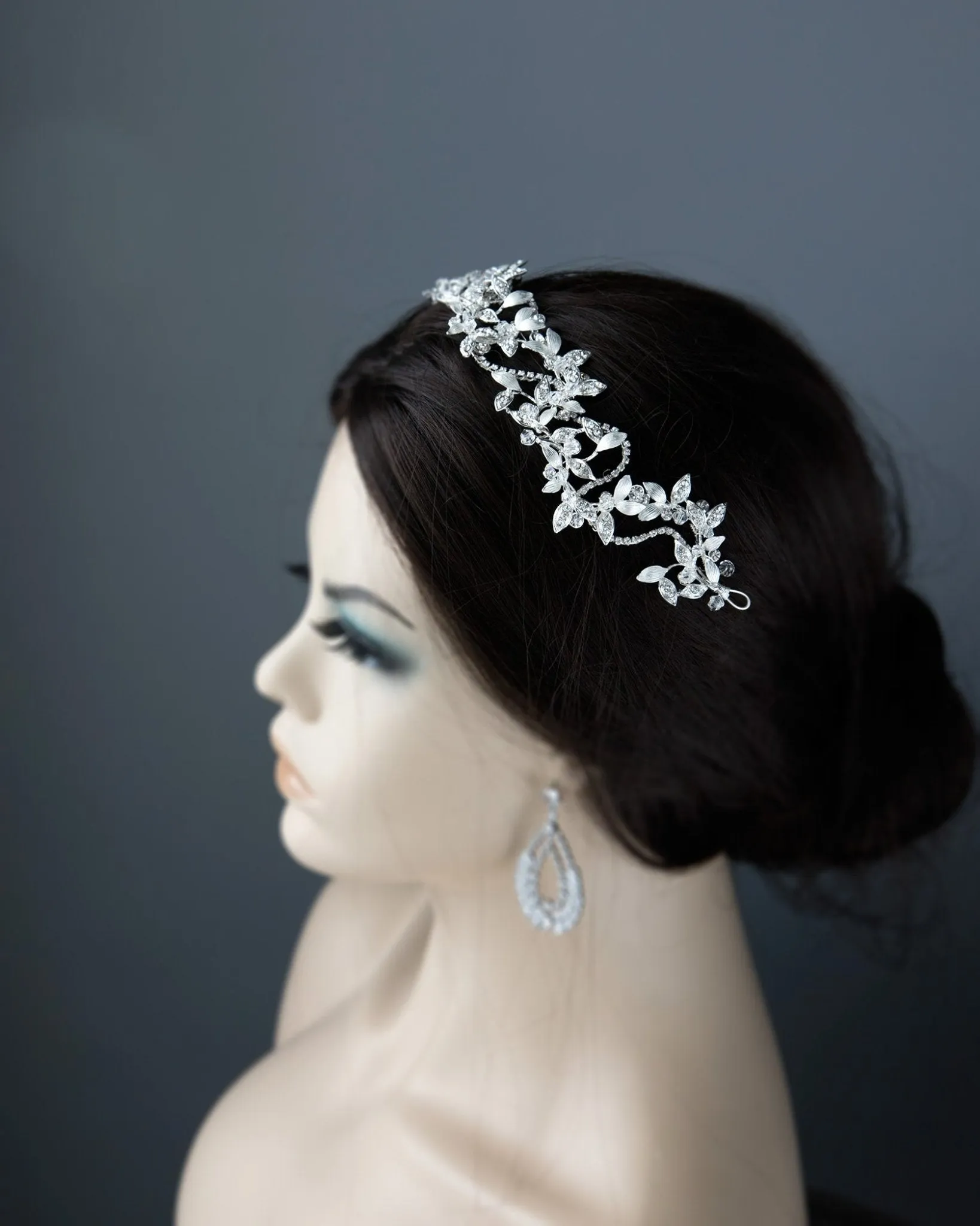 Silver Wedding Headpiece with Crystal Leaves