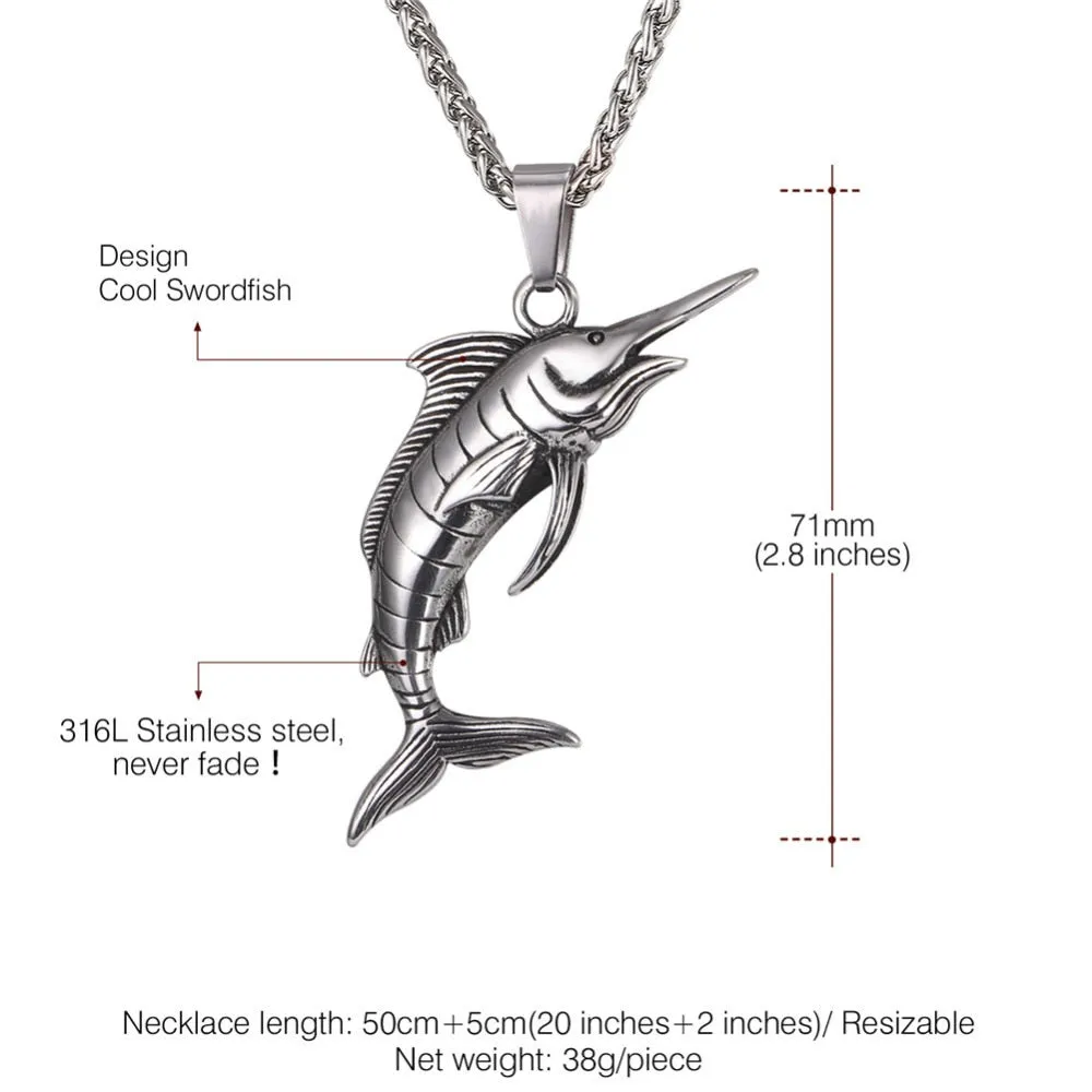 Stainless Steel Sailfish Swordfish Pendant Necklace