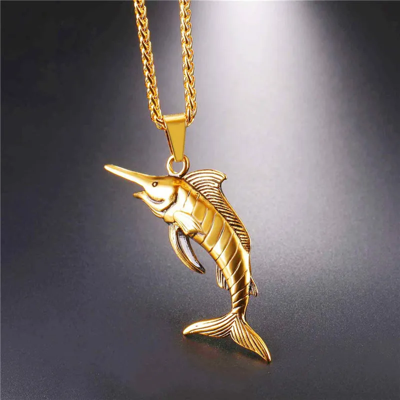 Stainless Steel Sailfish Swordfish Pendant Necklace