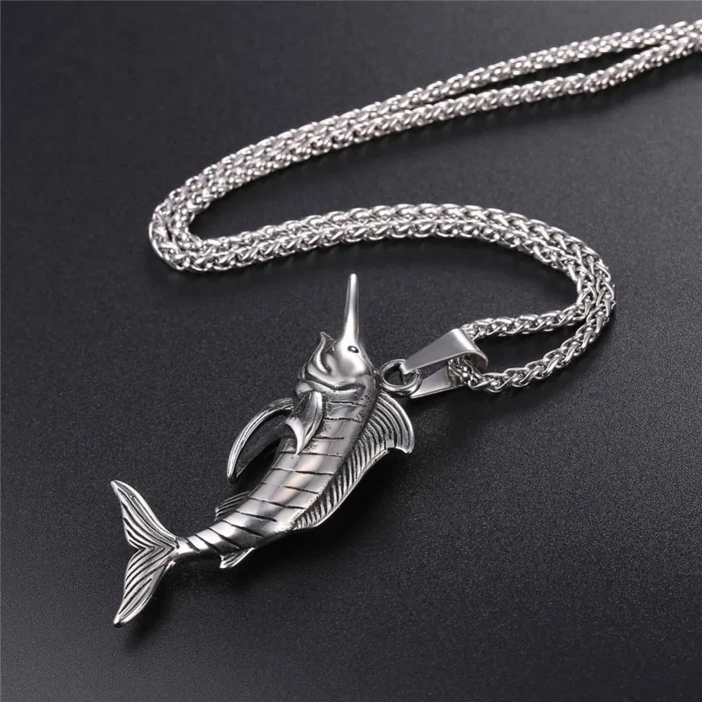 Stainless Steel Sailfish Swordfish Pendant Necklace