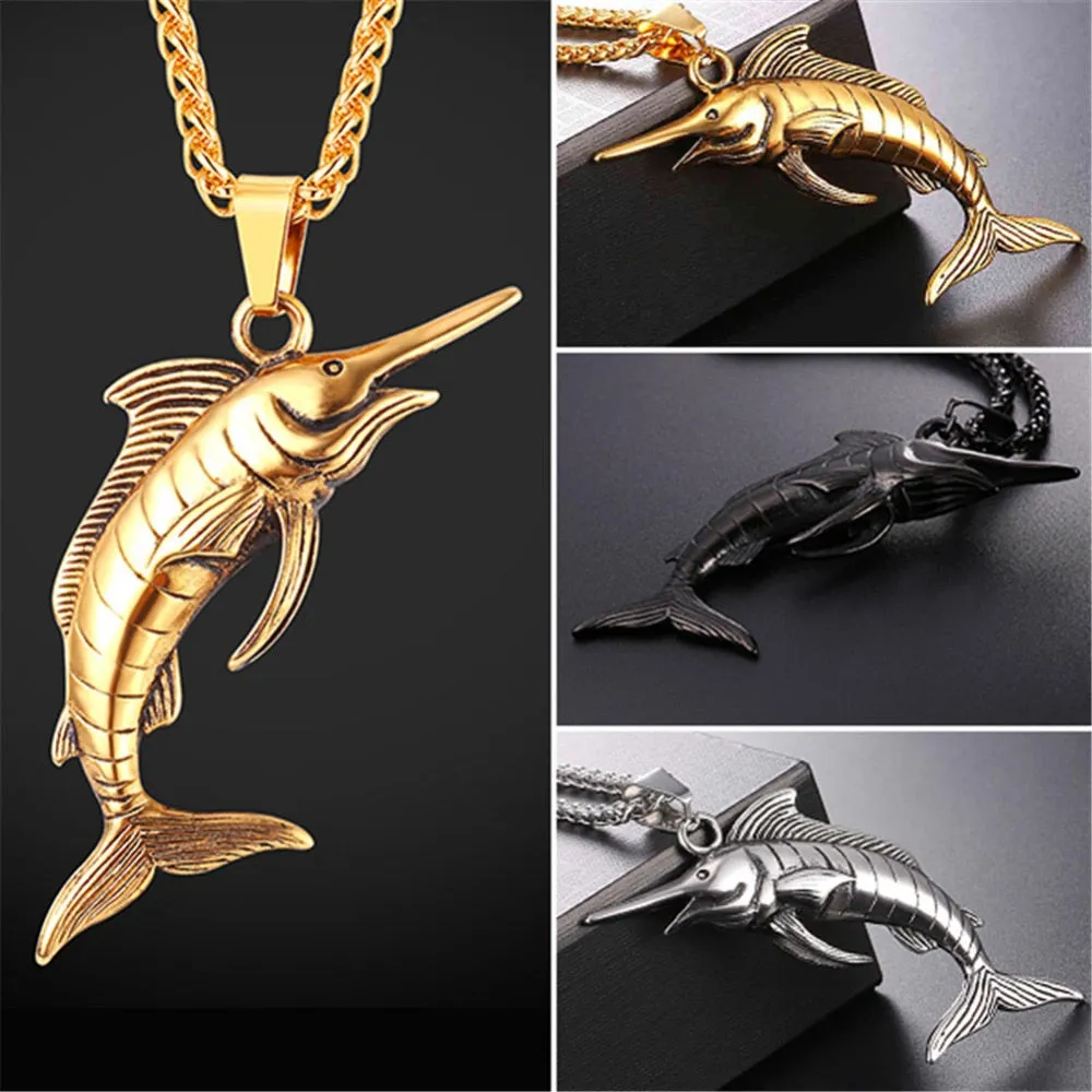 Stainless Steel Sailfish Swordfish Pendant Necklace