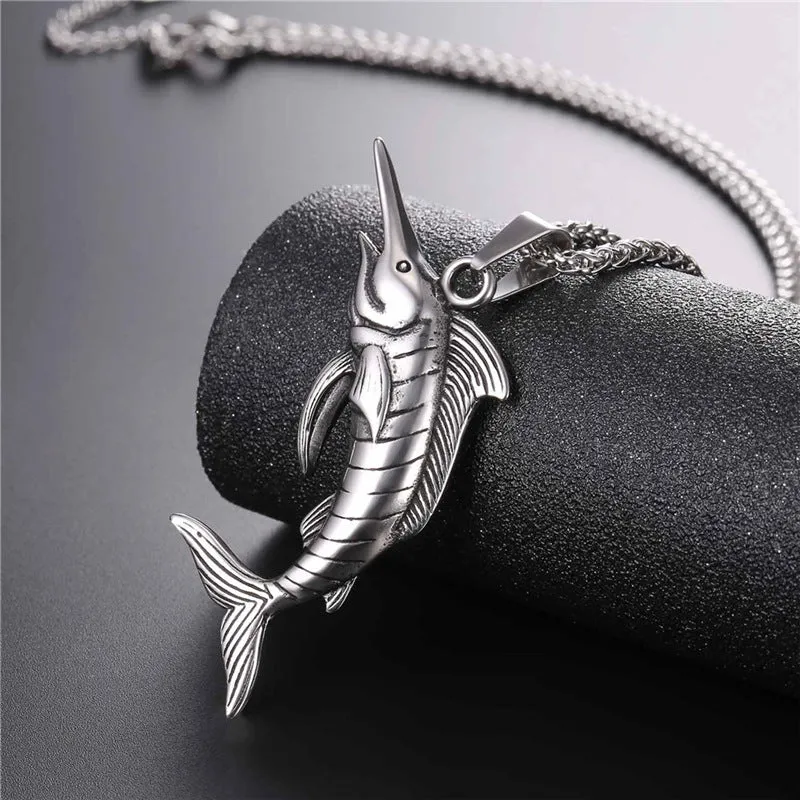 Stainless Steel Sailfish Swordfish Pendant Necklace