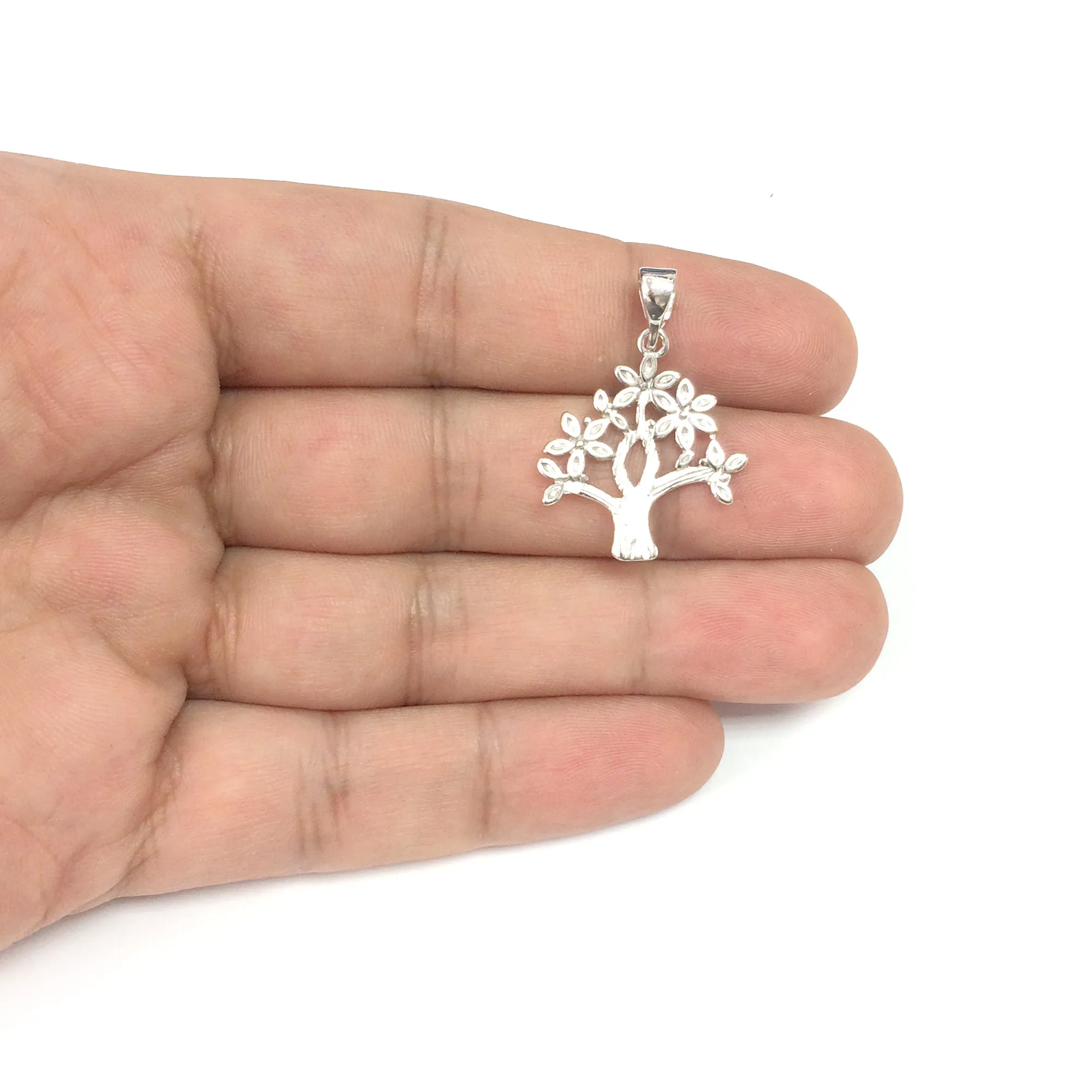 Sterling Silver Rhodium Plated Tree Of Life Pendant