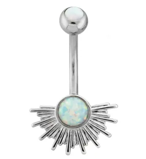 Sunburst White Opalite Stainless Steel Belly Button Ring