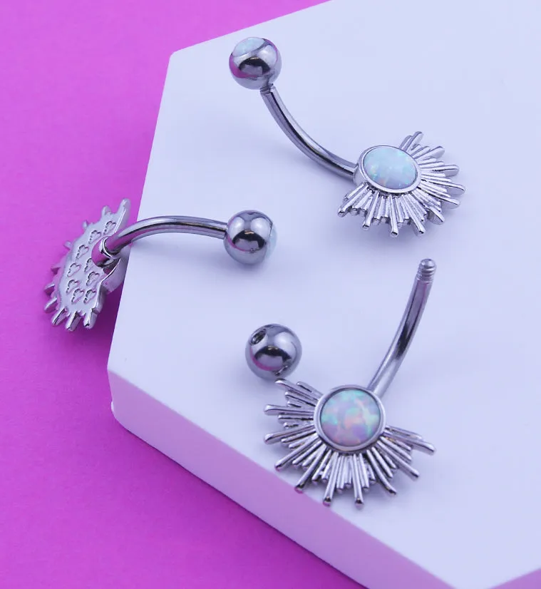 Sunburst White Opalite Stainless Steel Belly Button Ring