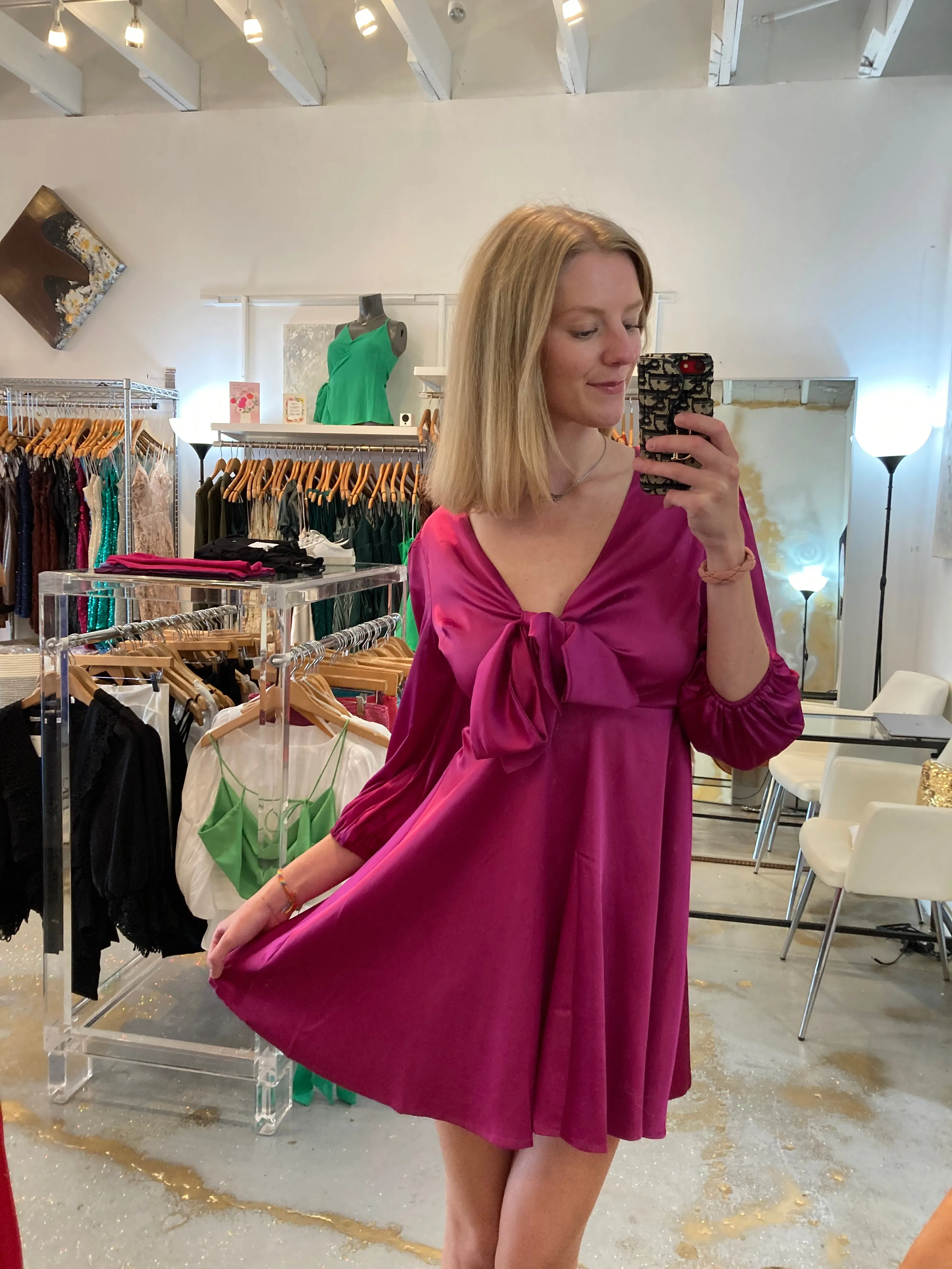 Tania magenta satin dress