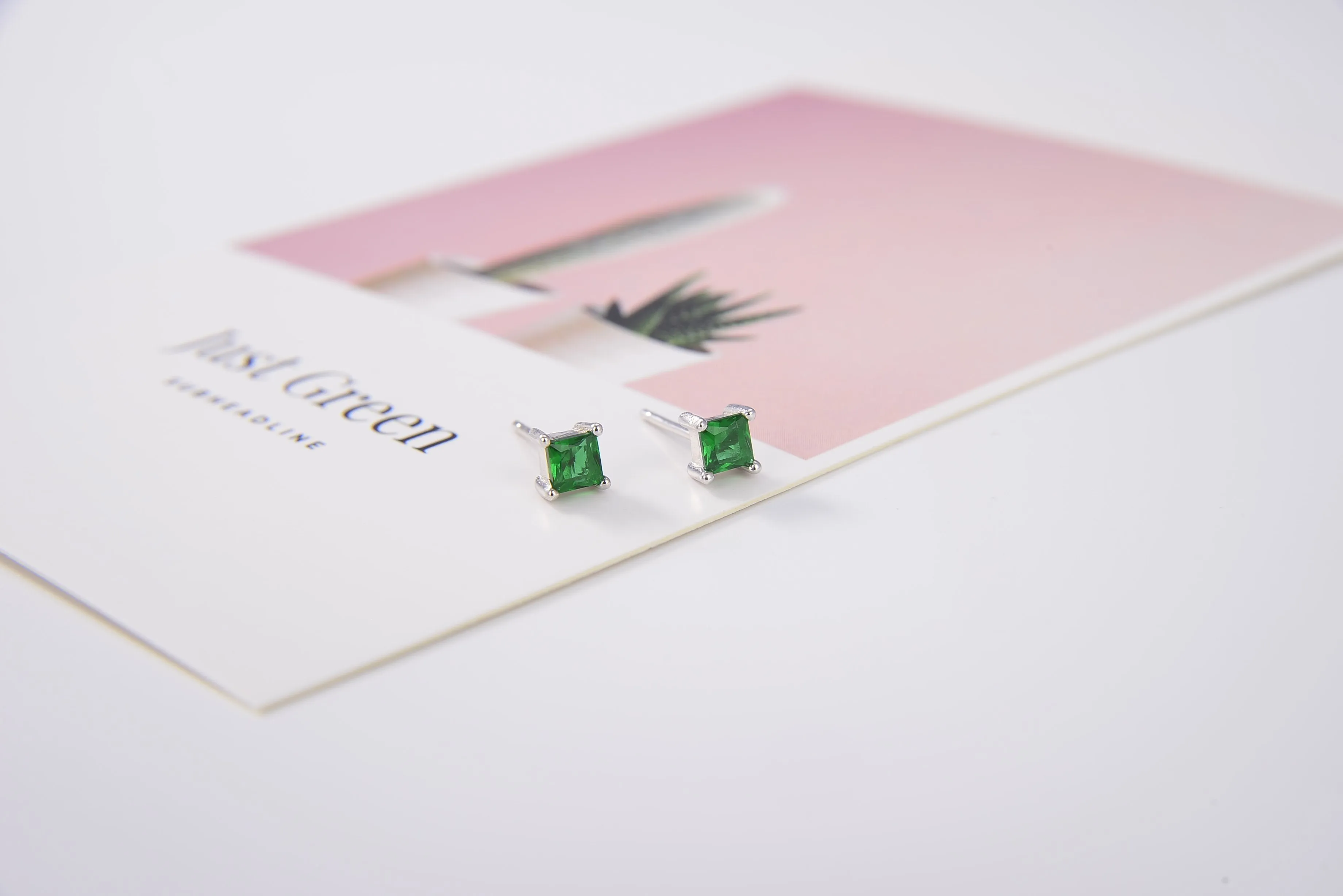 The Green Studs (Artificial Silver Plated)