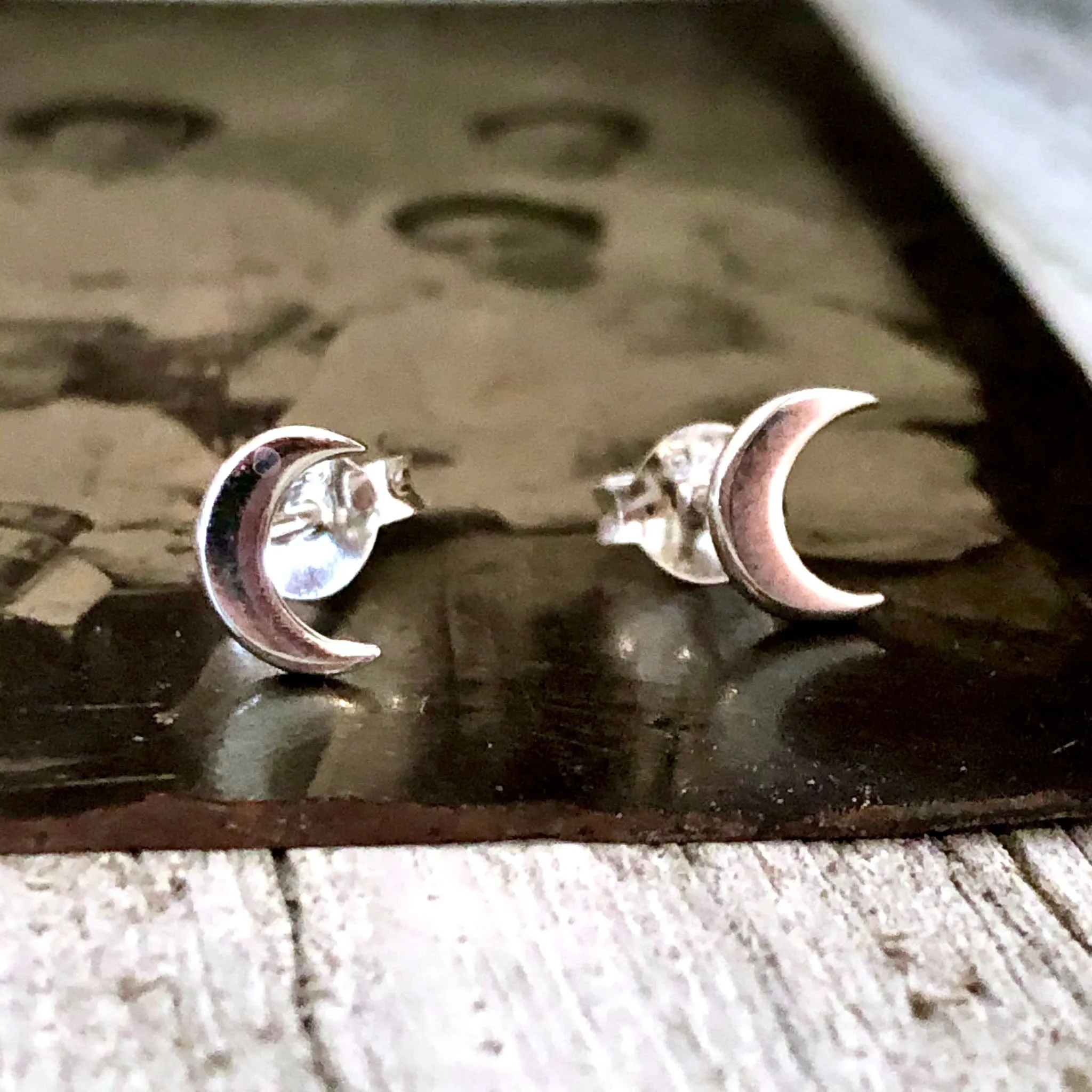 Tiny Sterling Silver Crescent Moon Post Earrings 7x5mm