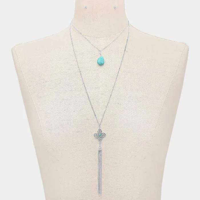 Turquoise and Silver Layered Pendant Necklace