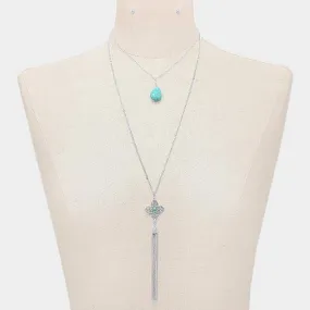 Turquoise and Silver Layered Pendant Necklace