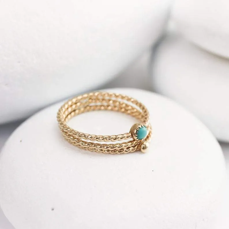 Turquoise Stacking Rings in Solid Gold