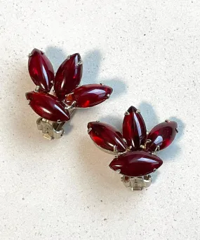 【USA輸入】ヴィンテージ  ディープレッド カボション イヤリング/Vintage Deep Red Cabochon Clip On Earrings