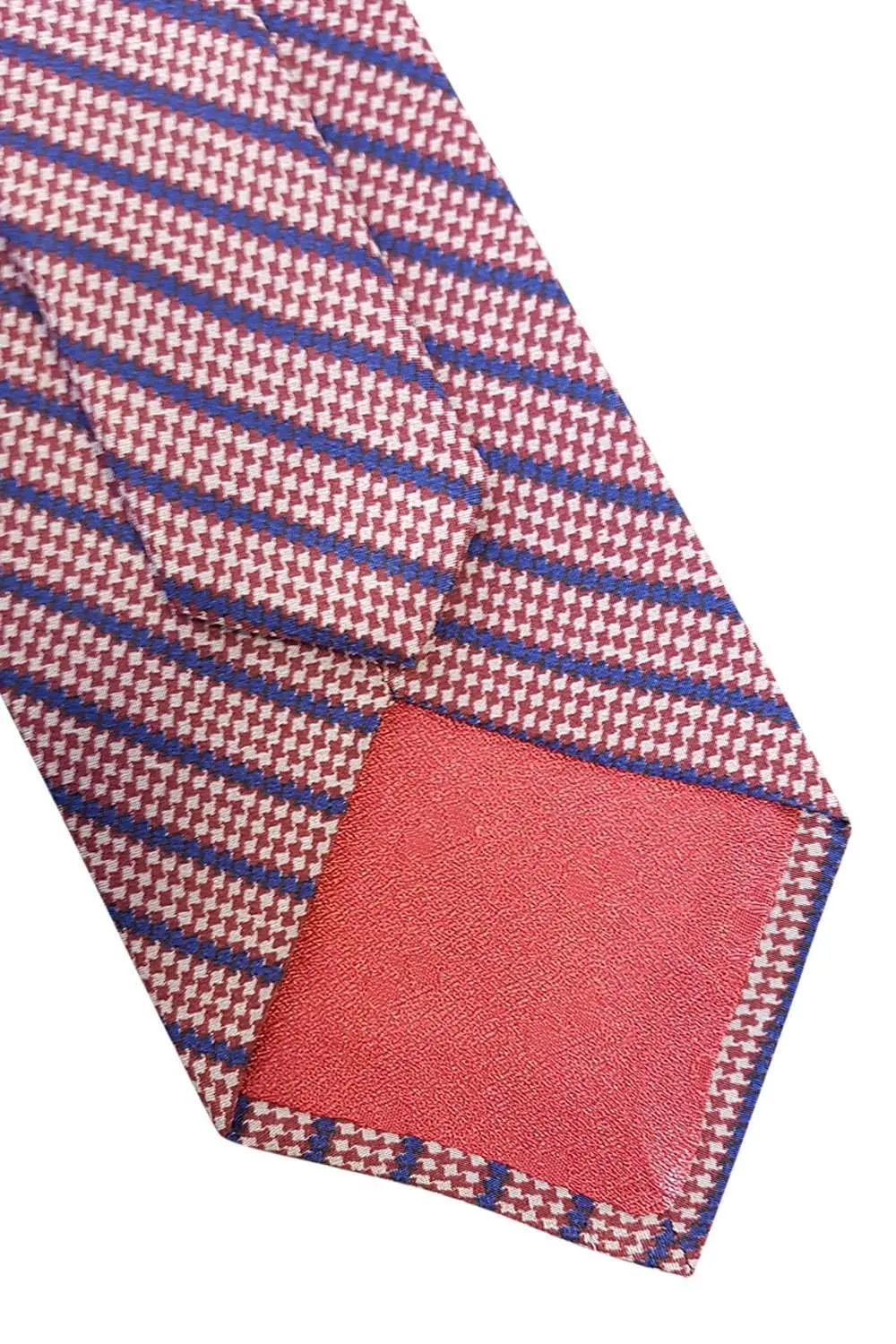 VALENTINO Vintage 100% Silk Blue Tie Red Diagonal Stripes (55)