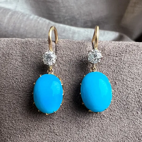 Victorian Turquoise & Diamond Drop Earrings