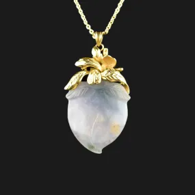 Vintage 14K Gold Carved Jade Acorn Pendant Necklace