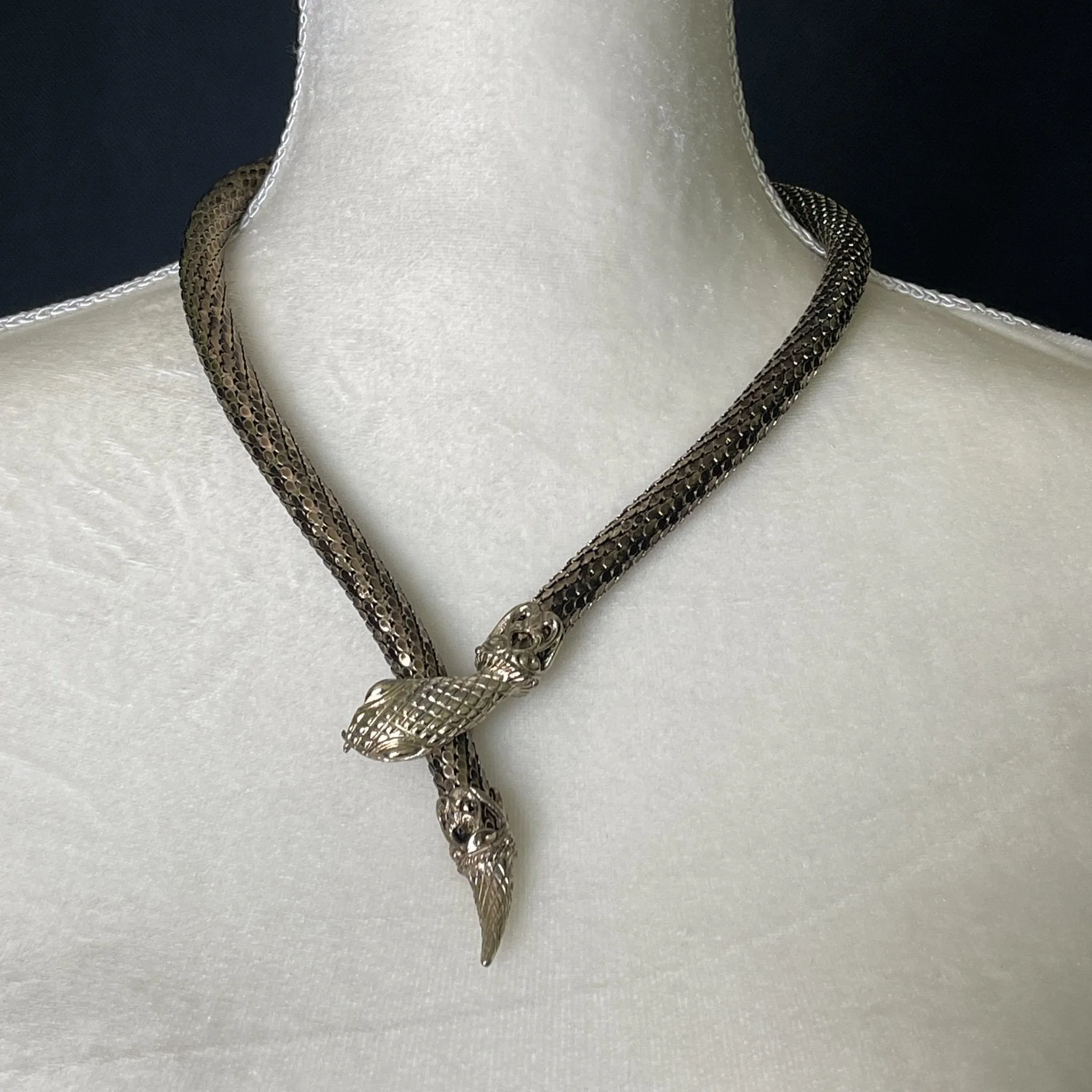 Vintage Gold Tone Snake Necklace by Whiting Davis. Adjustable Choker Lariat or Princess Pendant.