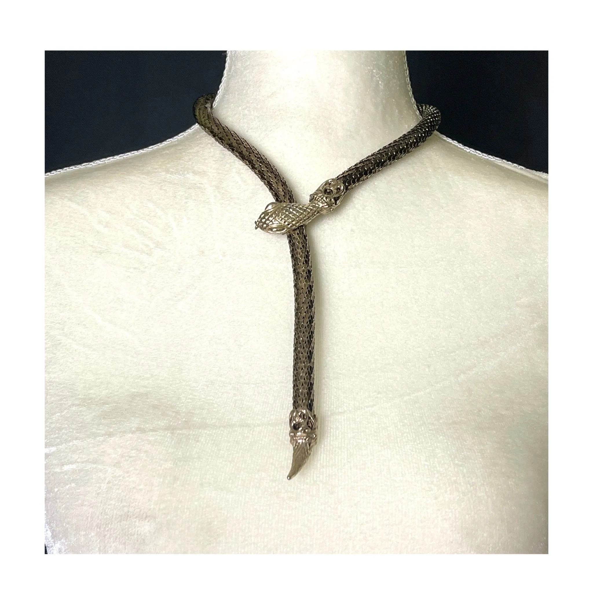 Vintage Gold Tone Snake Necklace by Whiting Davis. Adjustable Choker Lariat or Princess Pendant.