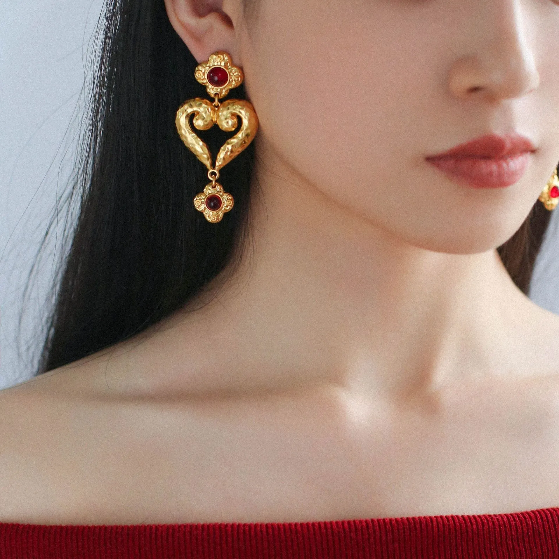 Vintage Heart Shape Drop Earrings