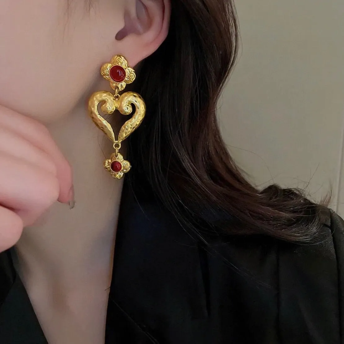 Vintage Heart Shape Drop Earrings