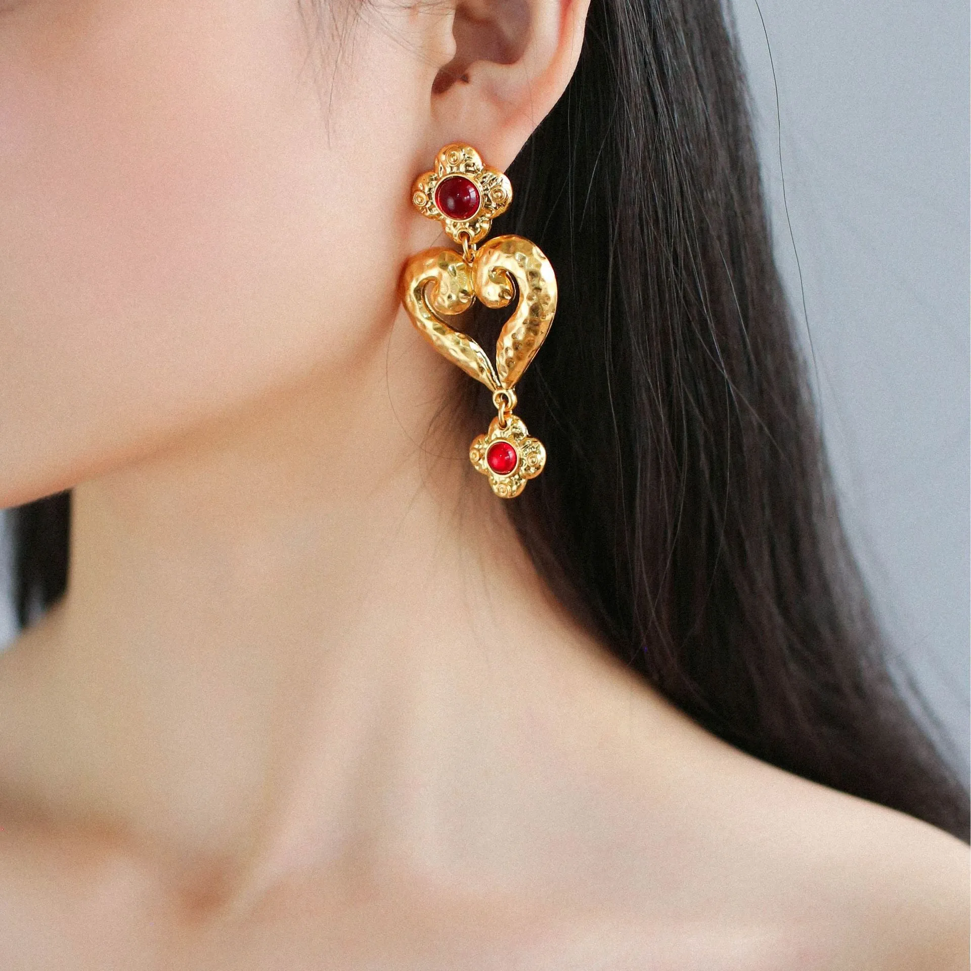 Vintage Heart Shape Drop Earrings