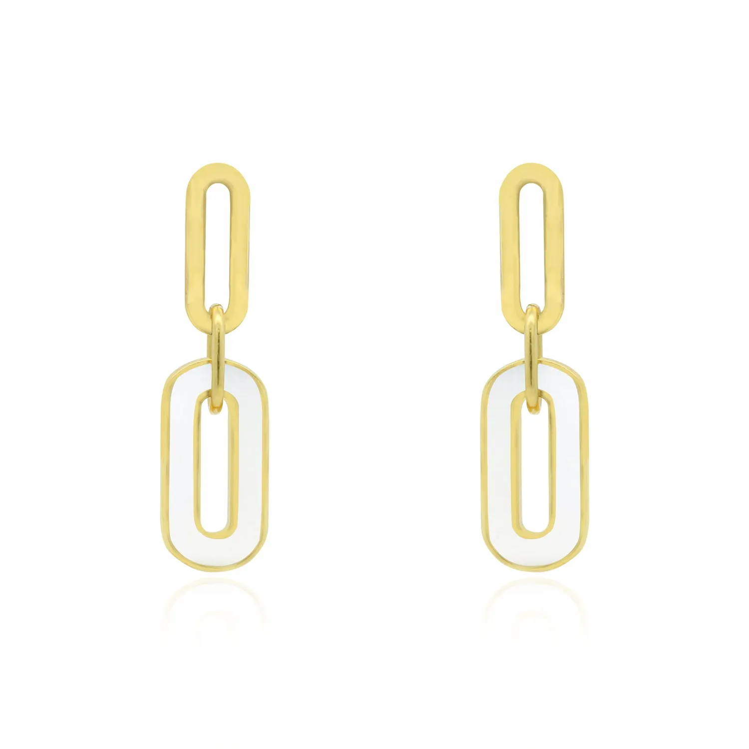 White Enamel Paperclip Link Earrings