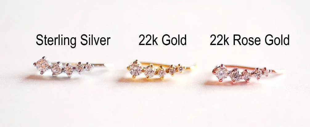 Wholesale CZ Earrings, Choose Sterling Silver, Gold, Rose Gold CZ Ear Cuff, cubic zirconia ear crawler, Ear Climbers, Crystal Ear Climber, 2 pieces