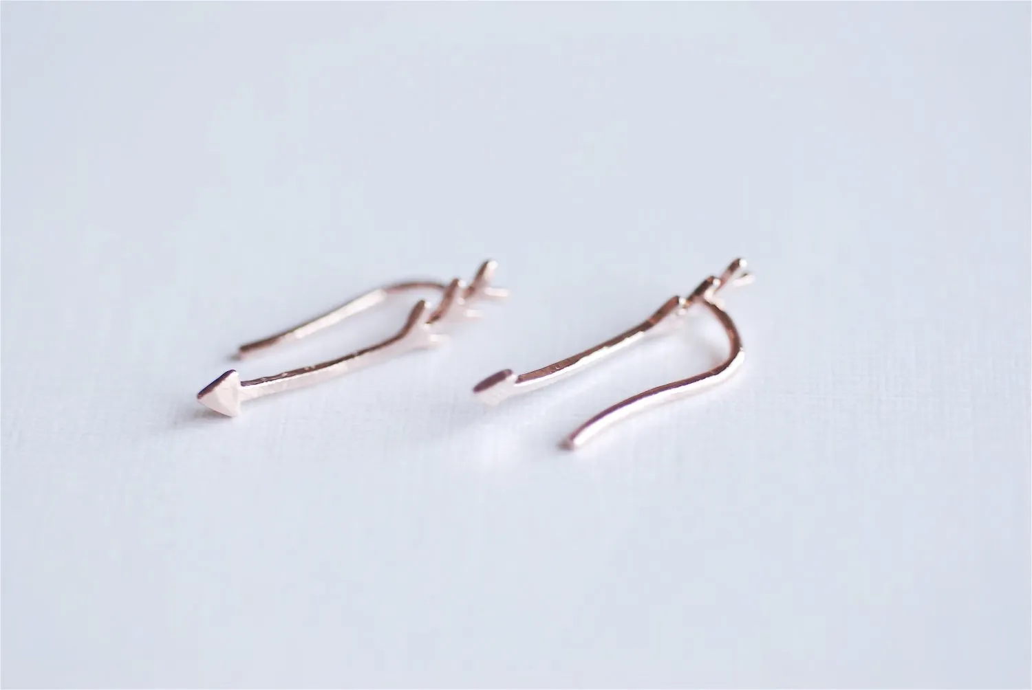 Wholesale Shiny Pink Rose Gold Vermeil Arrow Earring Climber Ear Cuff- Gold Arrow Earrings, Pink Arrow Earring Crawler, Curved Arrow Earring, 281