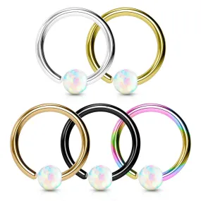 WILDKLASS 5 Pcs Value Pack IP Plated White Opal Ball Fixed 316L Surgical Steel Hoop Nose Rings