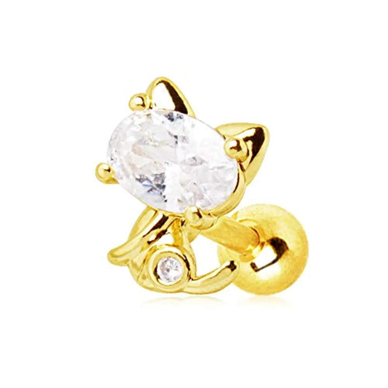 WILDKLASS Gold Plated Jeweled Kitty Cat Cartilage Earring