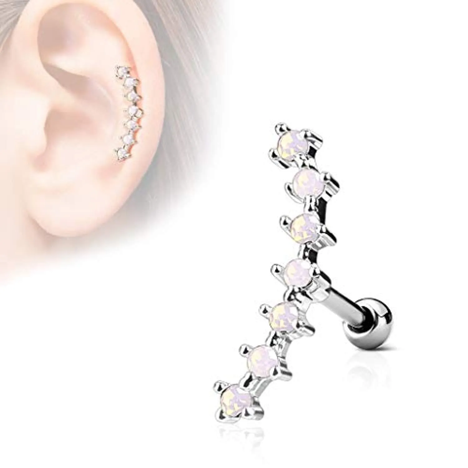 WildKlass Lined CZ Curve Top 316L Surgical Steel Ear Cartilage Barbell Studs