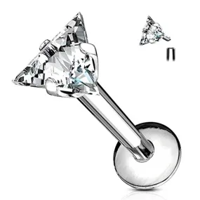 WildKlass Triangle CZ Prong Set 316L Internally Threaded Labret, Monroe, Cartilage Stud Rings