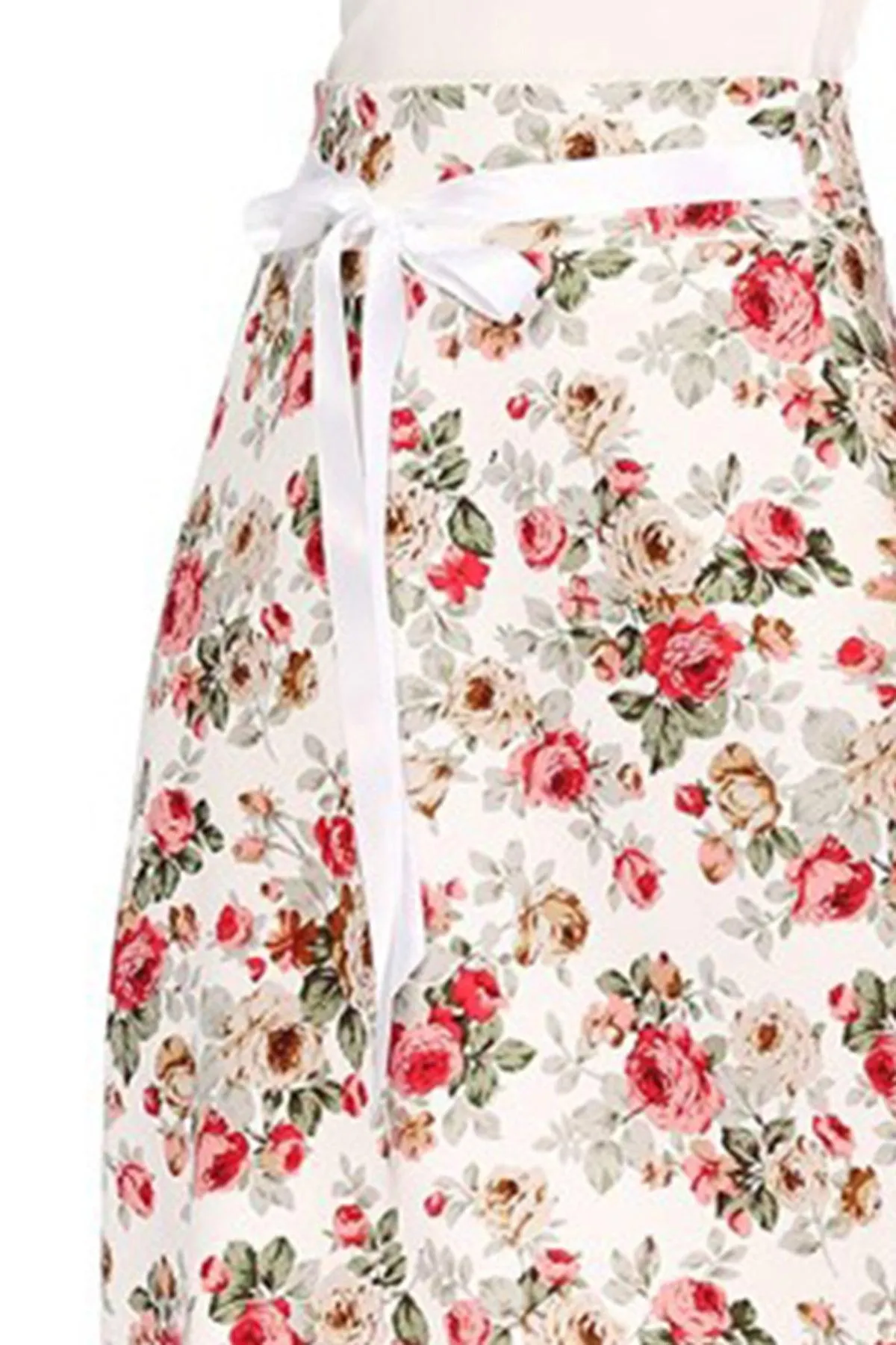 Women's Casual Floral A-line Printed High Waist Bow Tie Belted Knee Length Midi Skirt