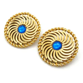 【カナダ輸入】ヴィンテージ ブルー ラインストーン サークル イヤリング/Vintage Blue Rhinestones Circle Clip On Earrings