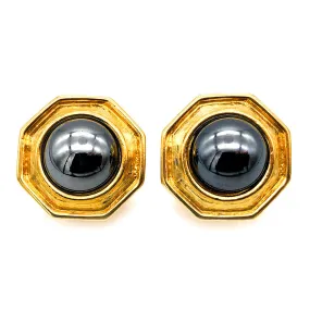 【フランス輸入】ヴィンテージ スフィンクス ヘマタイト カボション イヤリング/Vintage SPHINX Hematite Cabochon Clip On Earrings